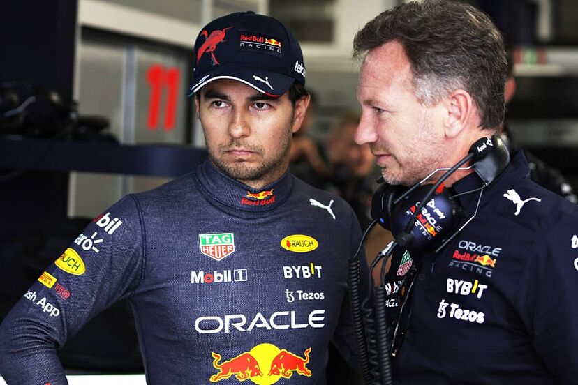 Checo Pérez y Christian Horner.