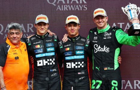 podio-silverstone Norris, Piastri y Hulkenberg comparten el podio del Gran Premio de Gran Bretaña en Silverstone.